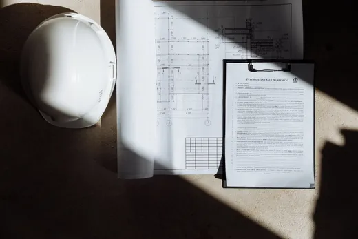 Documentos y planos sobre un escritorio